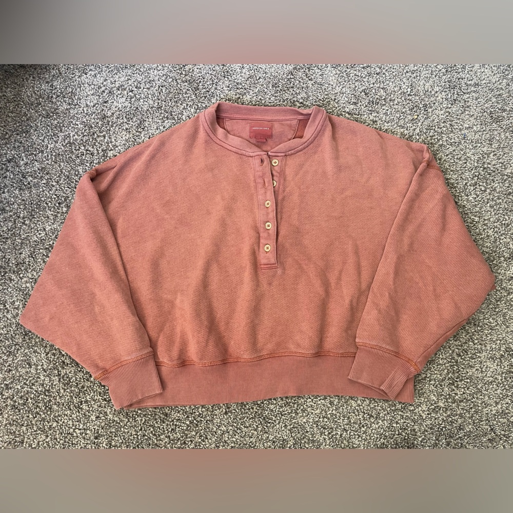Women’s American Eagle Cropped Henley Sweatshirt Size L